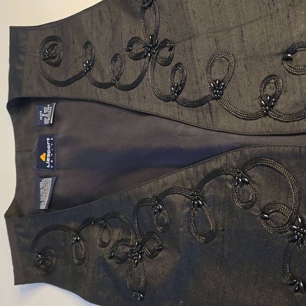 Lizsport Petite 100% black silk vest size Petite small